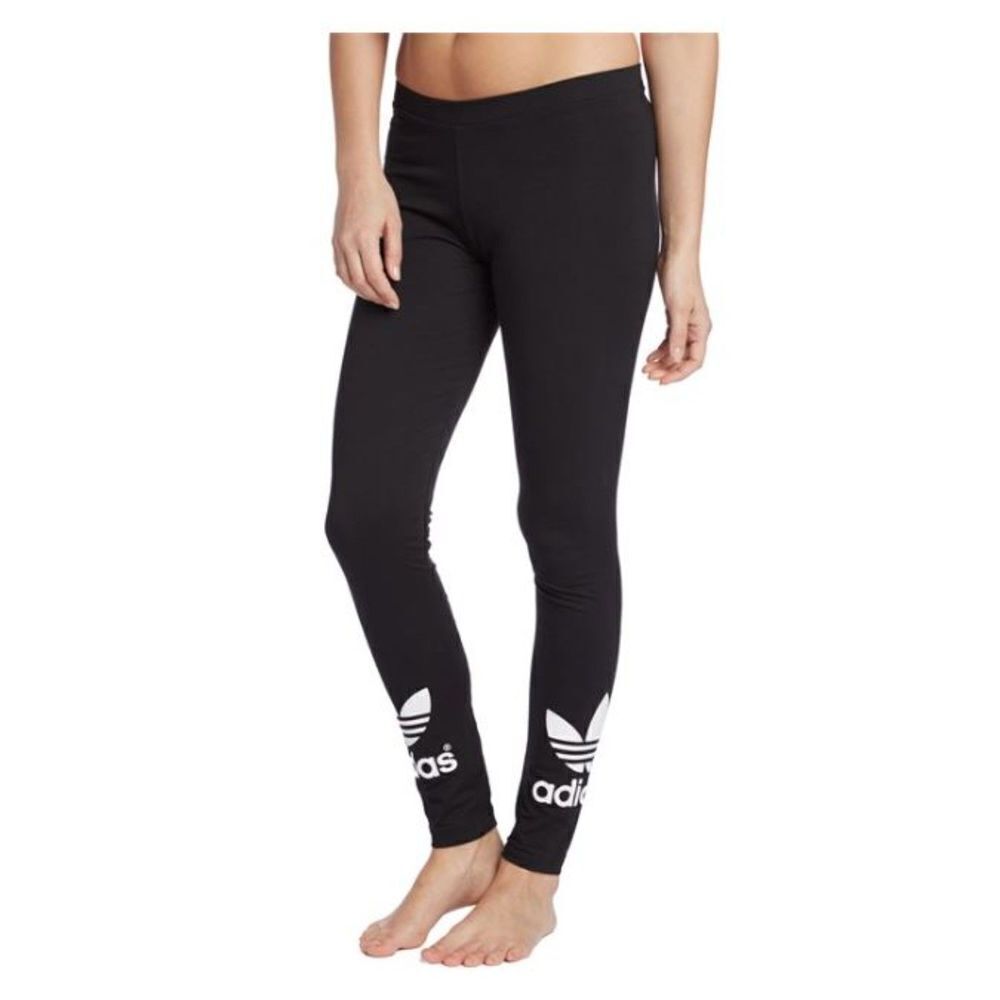 Adidas Trefoil Leggings Cotton Spandex Logo Black White XS